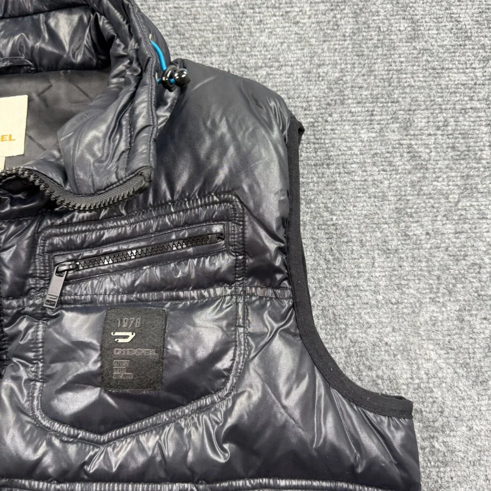 Diesel Puffer Vest XL Black Quilted Zip Front‎ Sleeveless Jacket Mens